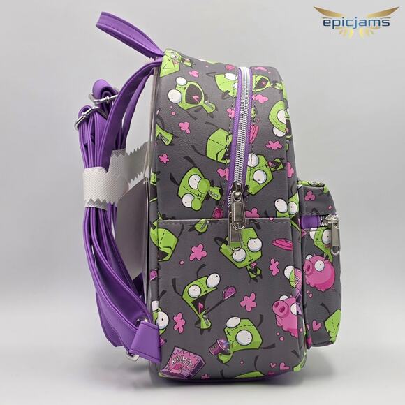 Loungefly Nickelodeon Invader Zim GIR Snacks & Pig AOP Mini Backpack Bag New - Picture 4 of 5